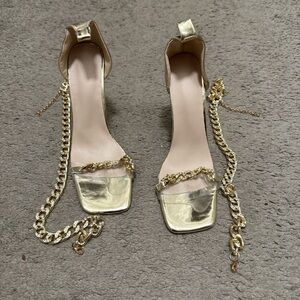 Gold Chain Embellished Women's Heels